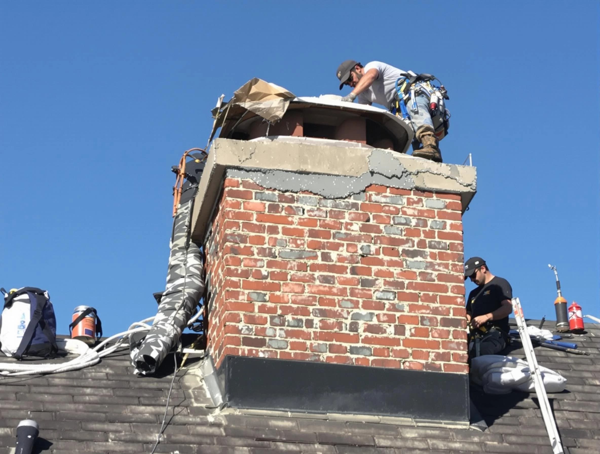 Peabody Chimney Sweep installing a custom chimney crown in Peabody, MA