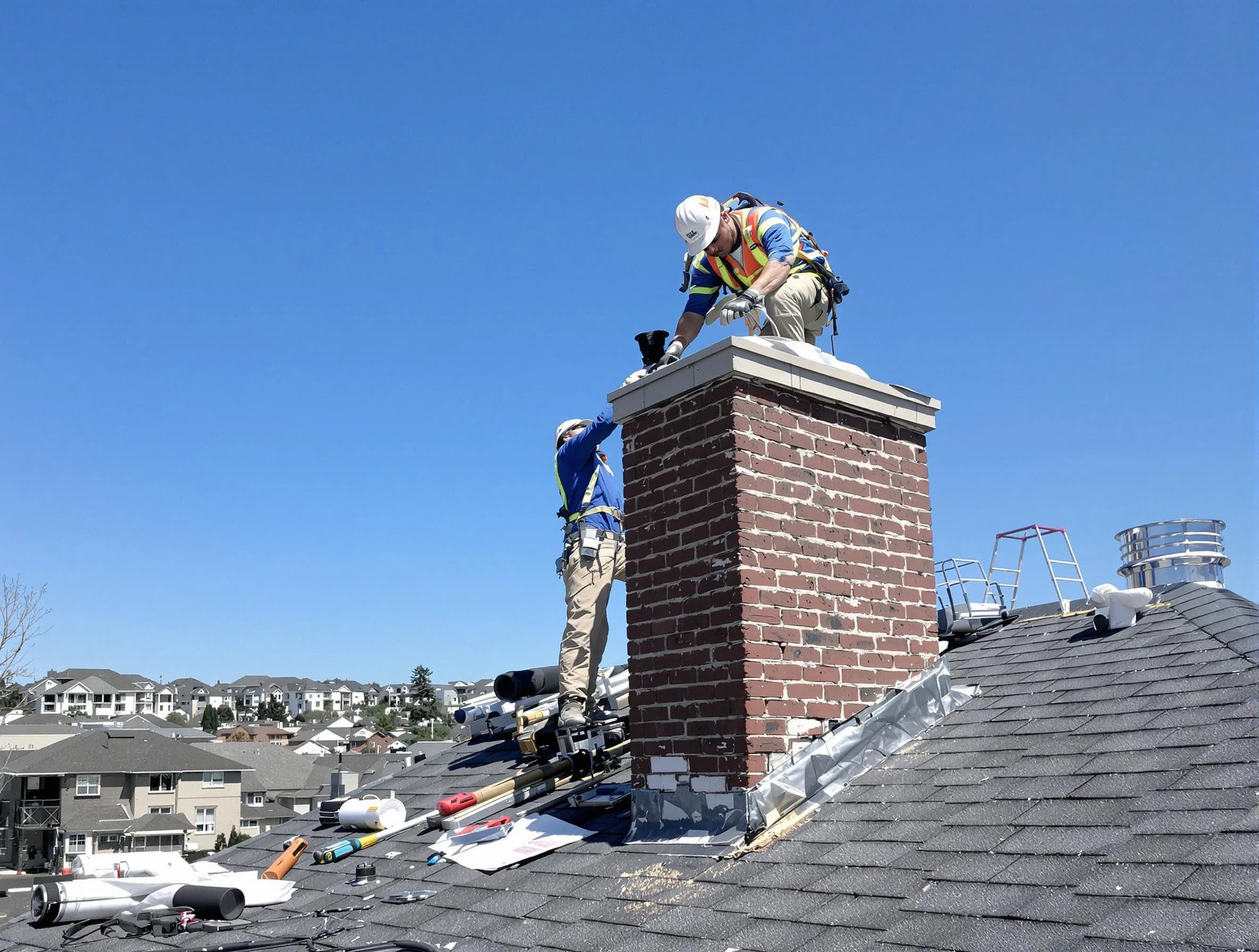 Peabody Chimney Sweep repairing a chimney crown in Peabody, MA