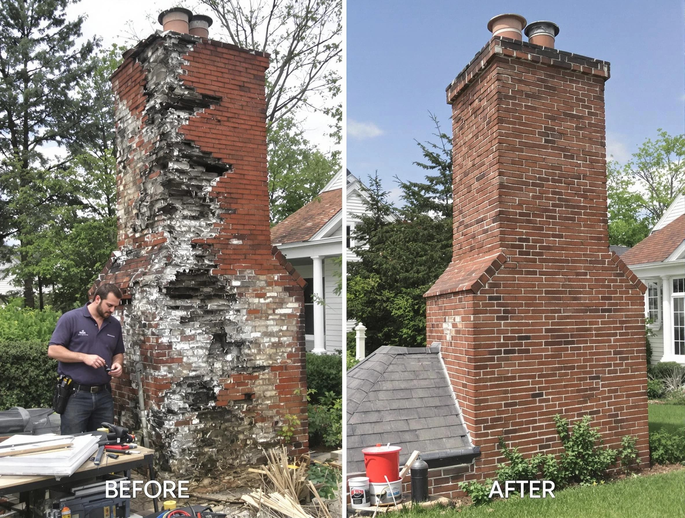 Peabody Chimney Sweep performing a full chimney restoration in Peabody, MA