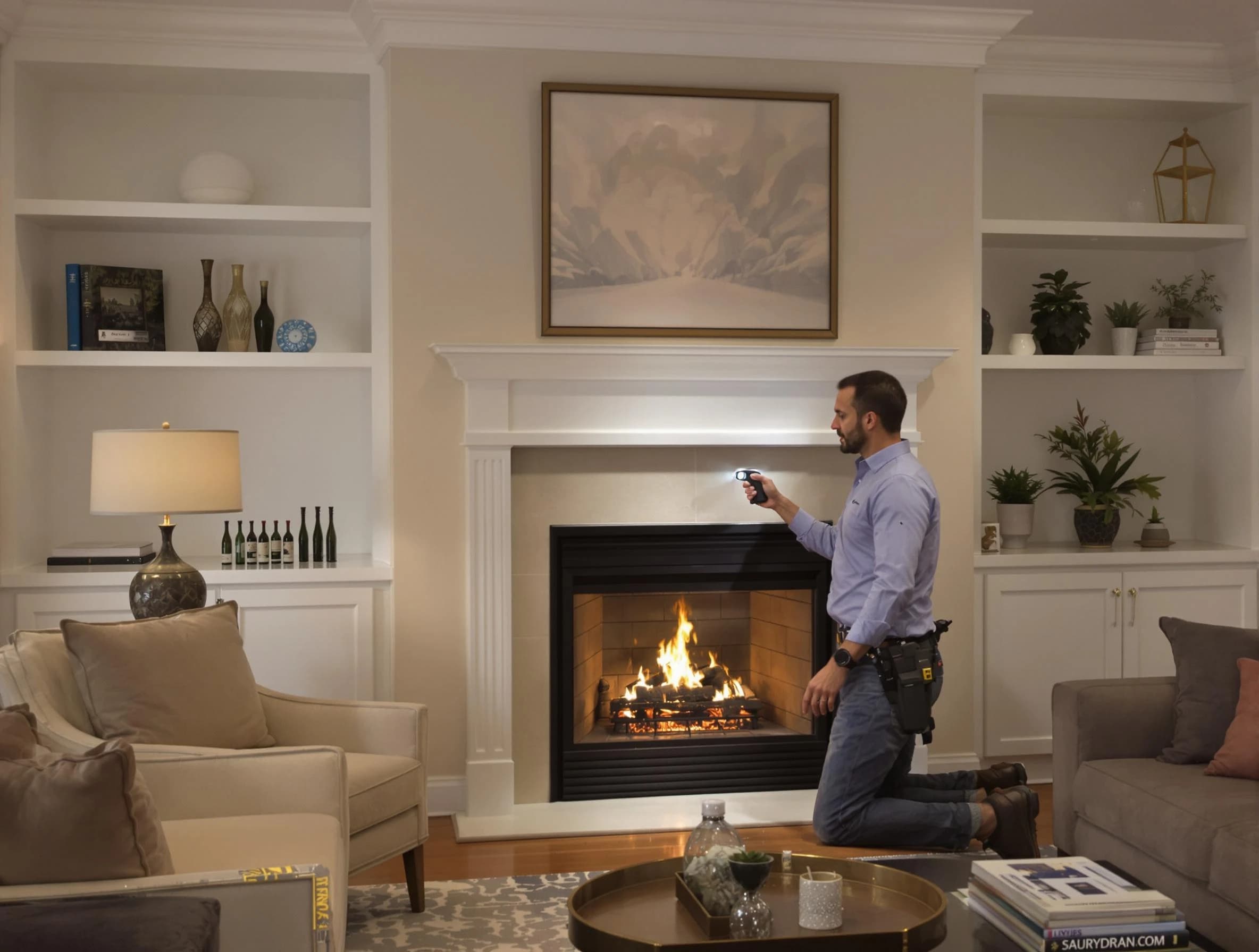 Peabody Chimney Sweep conducting a fireplace safety inspection in Peabody, MA