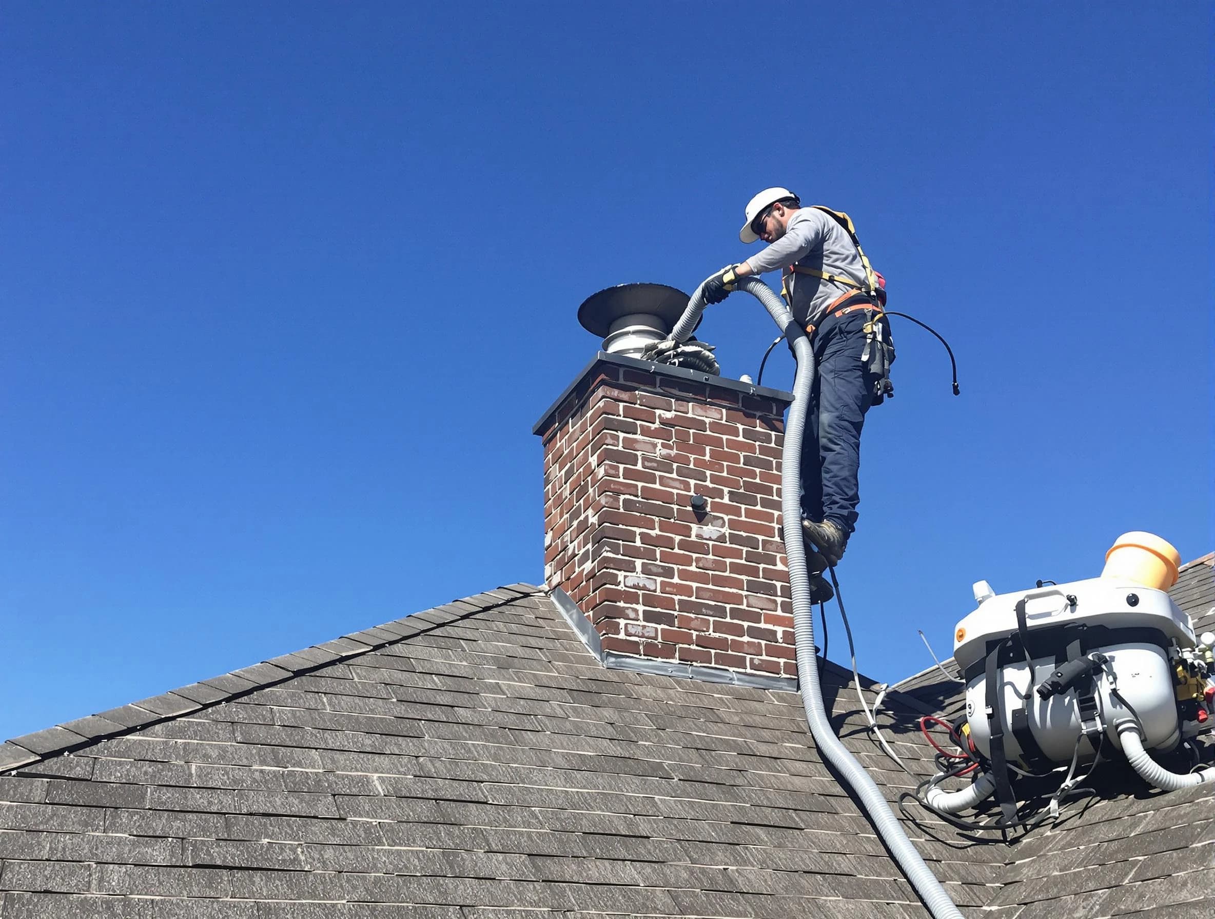 Dedicated Peabody Chimney Sweep team member cleaning a chimney in Peabody, MA