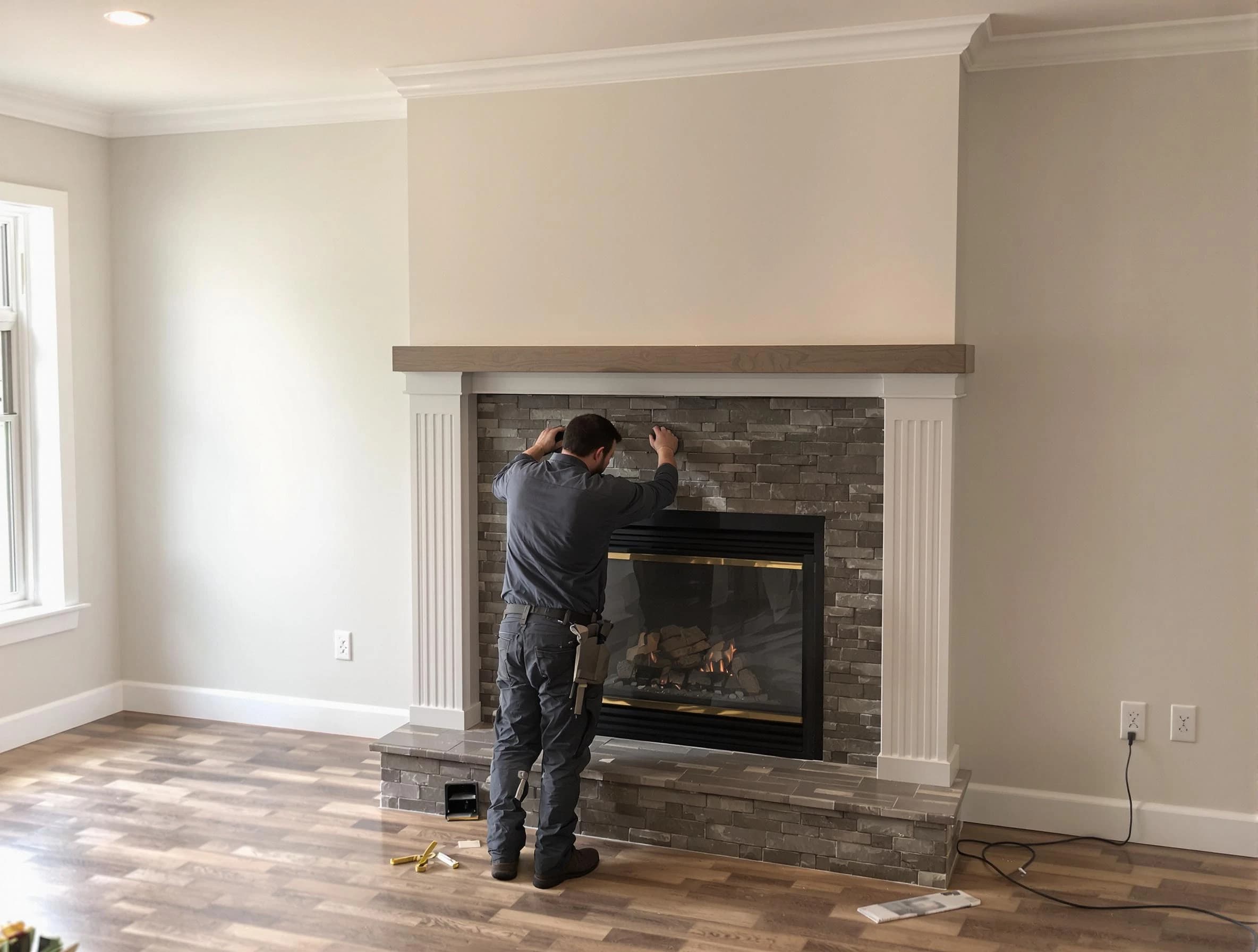 Peabody Chimney Sweep finishing a custom fireplace install in Peabody, MA