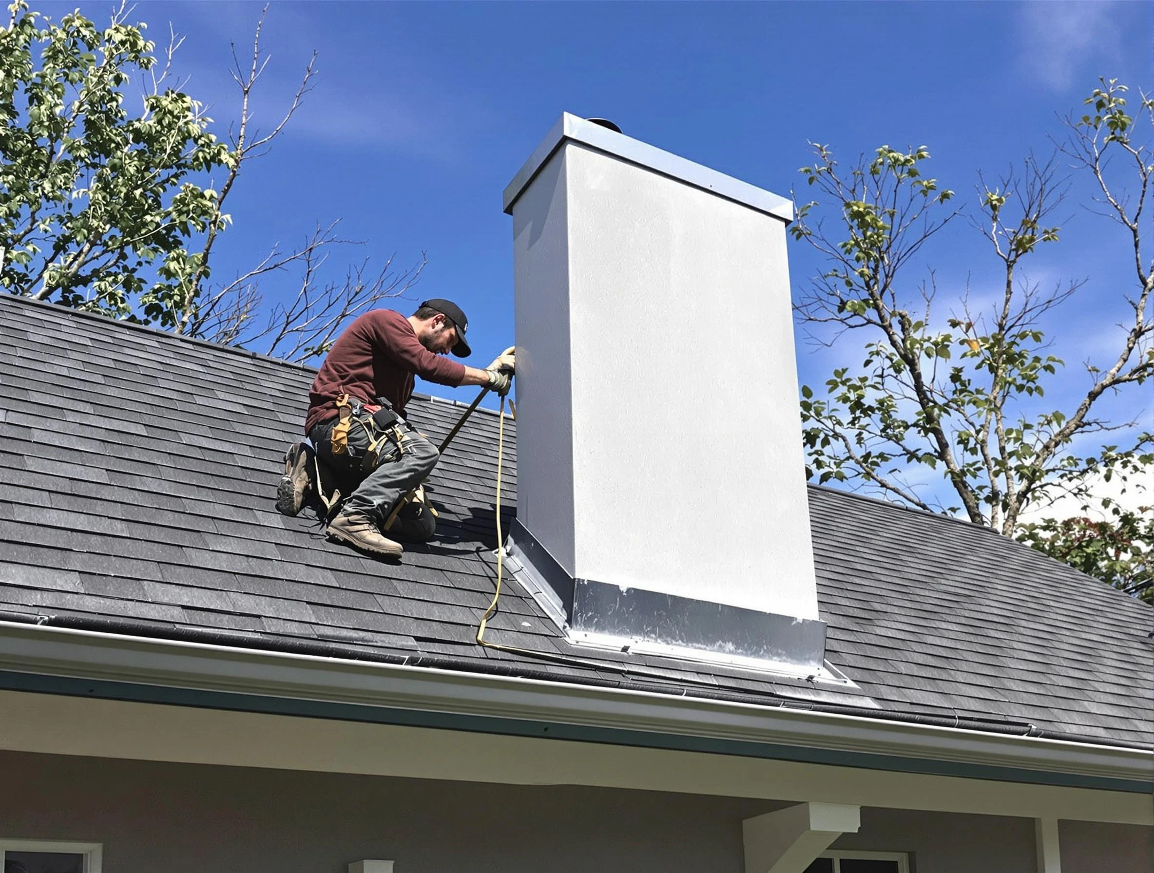 Peabody Chimney Sweep team member finishing chimney construction in Peabody, MA