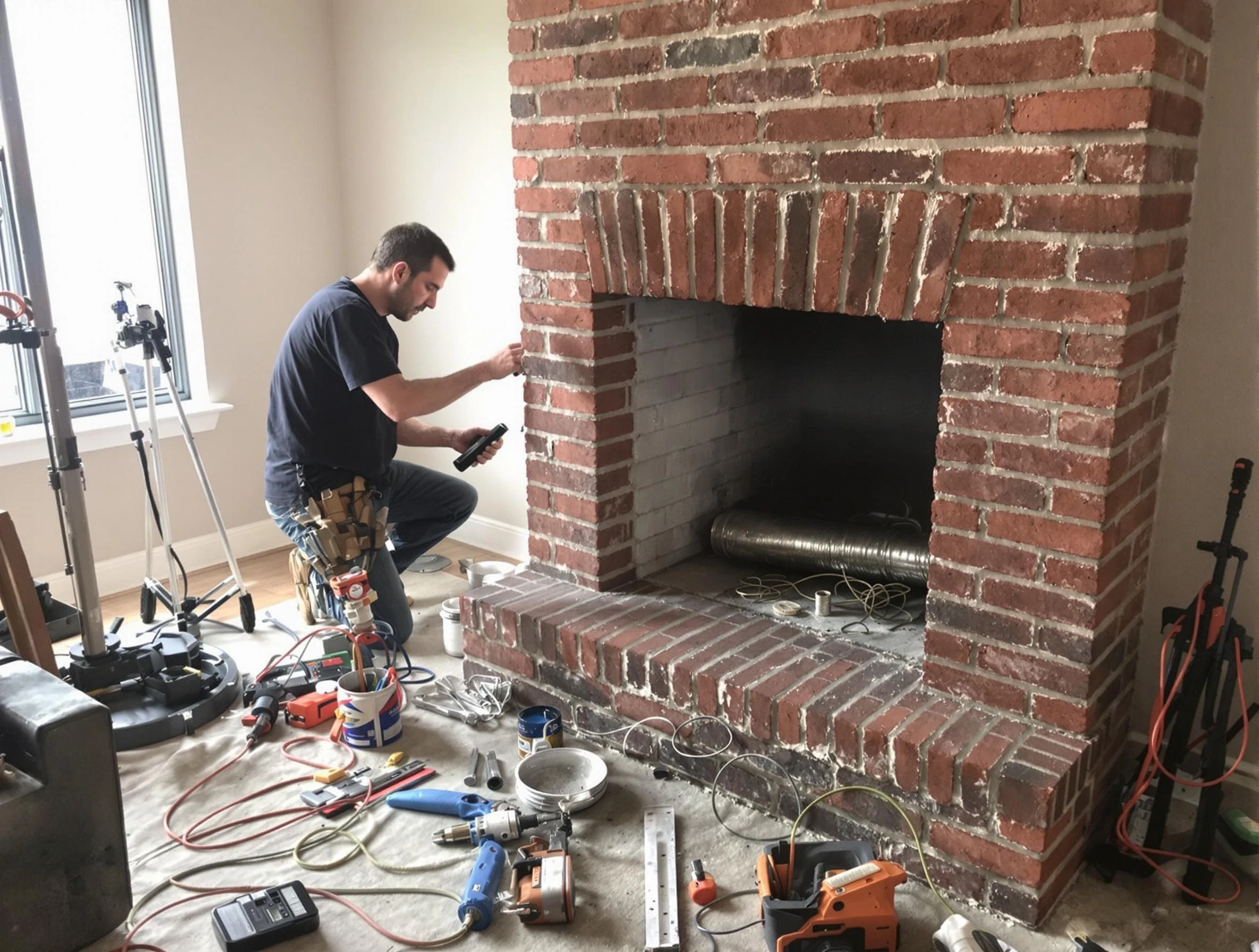 Peabody Chimney Sweep specialist finalizing chimney liner service in Peabody, MA